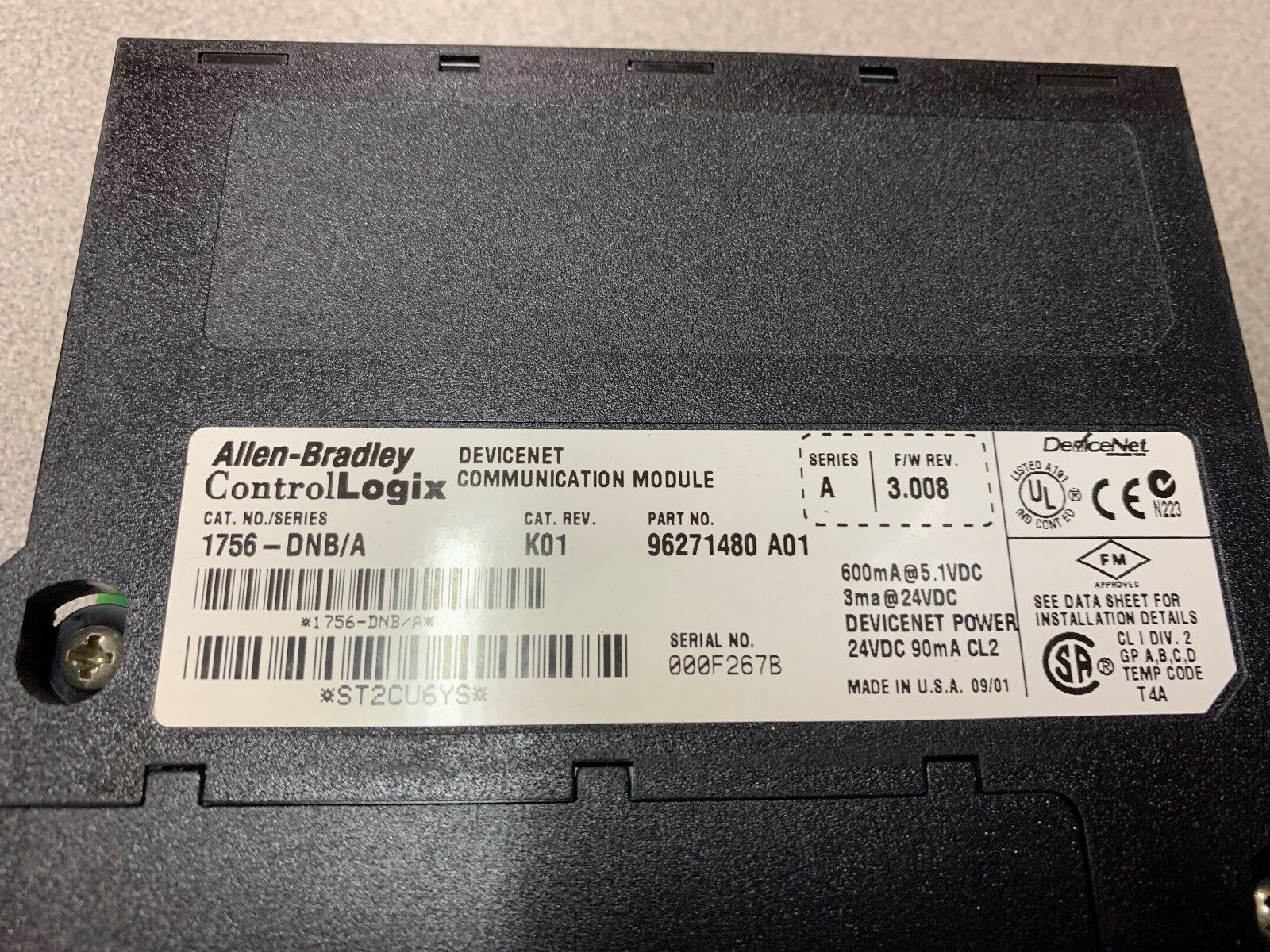 USED (MISSING DOOR) ALLEN BRADLEY CONTROL LOGIX MODULE 1756-DNB SERIES A