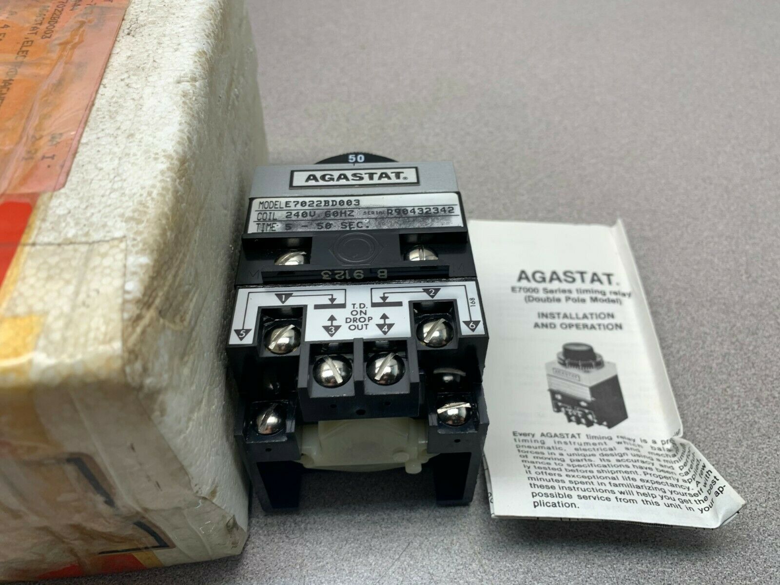 NEW AGASTAT 240V. TIMER 5-50 SEC. TIMING RELAY E7022BD003