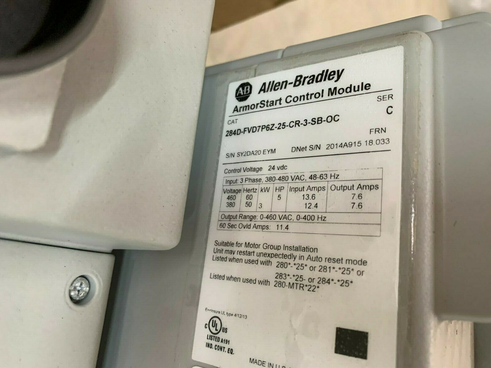 NEW IN BOX ALLEN-BRADLEY ARMORSTART DRIVE AND BASE 284D-FVD7P6Z-25-CR-3-SB-OC