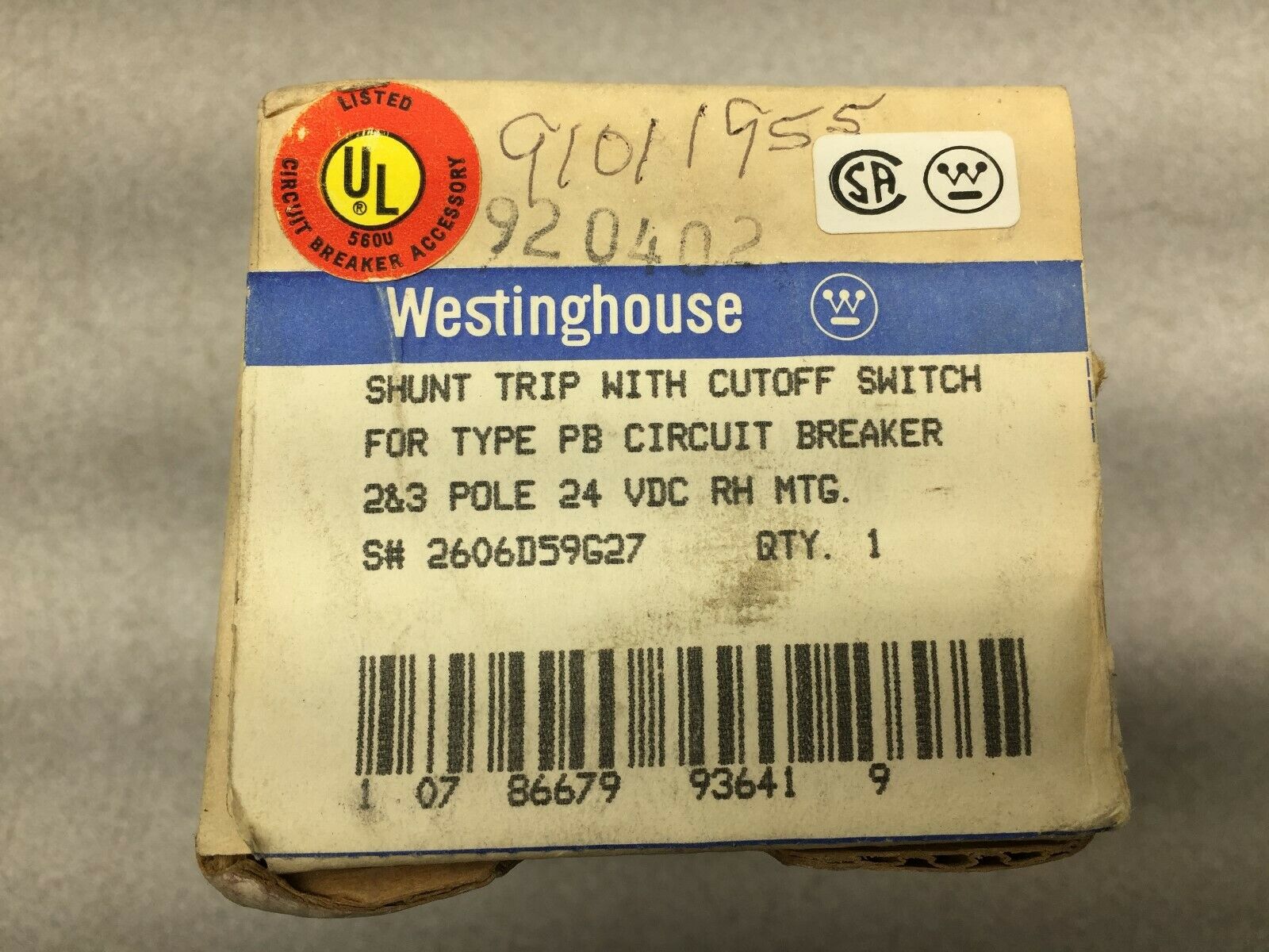 NEW IN BOX WESTINGHOUSE 24 VDC SHUNT TRIP WITH CUTOFF SWITCH 2606D59G27