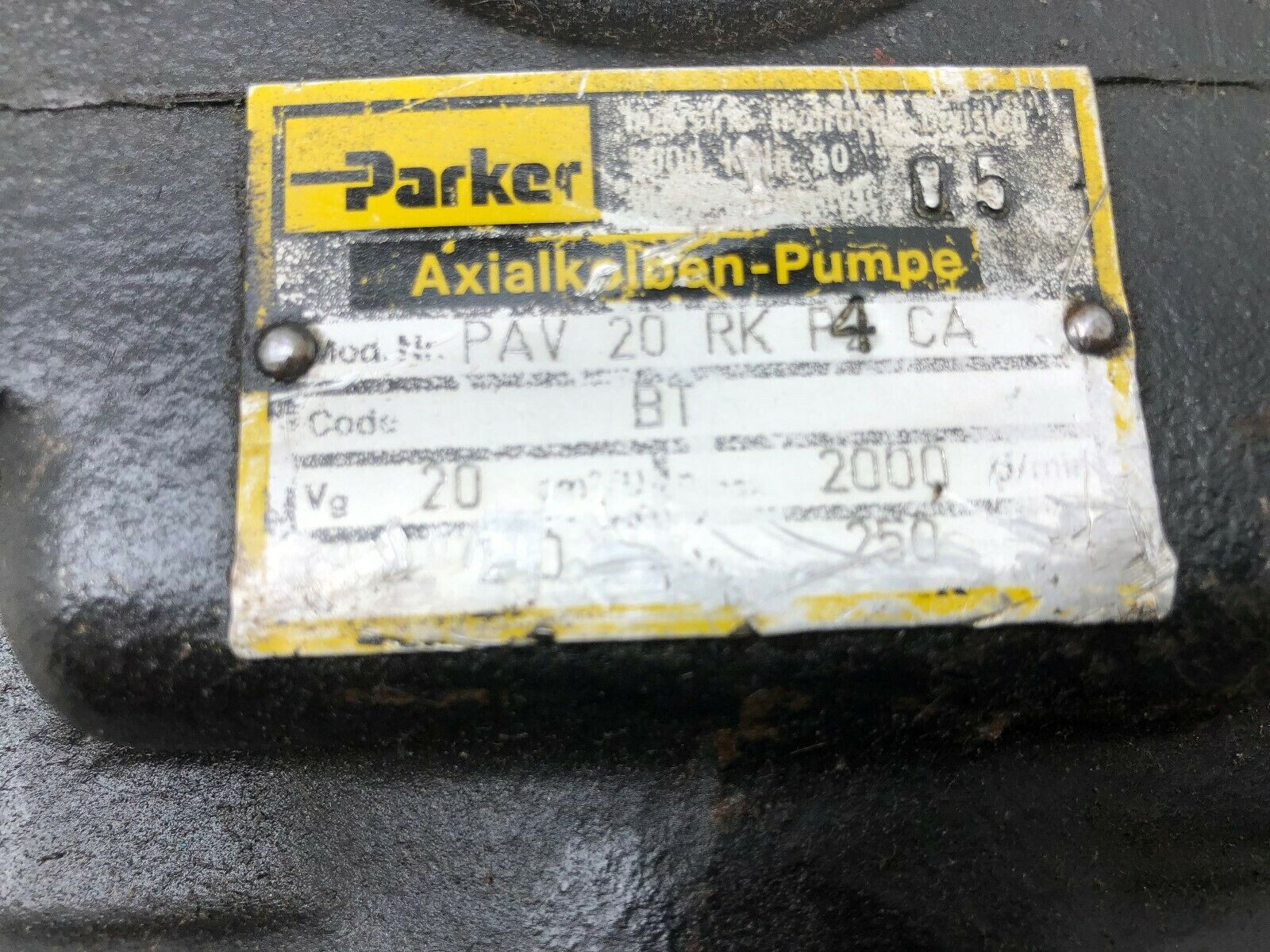 USED PARKER AXIAL HYDRAULIC PUMP PAV 20 RK P4CA