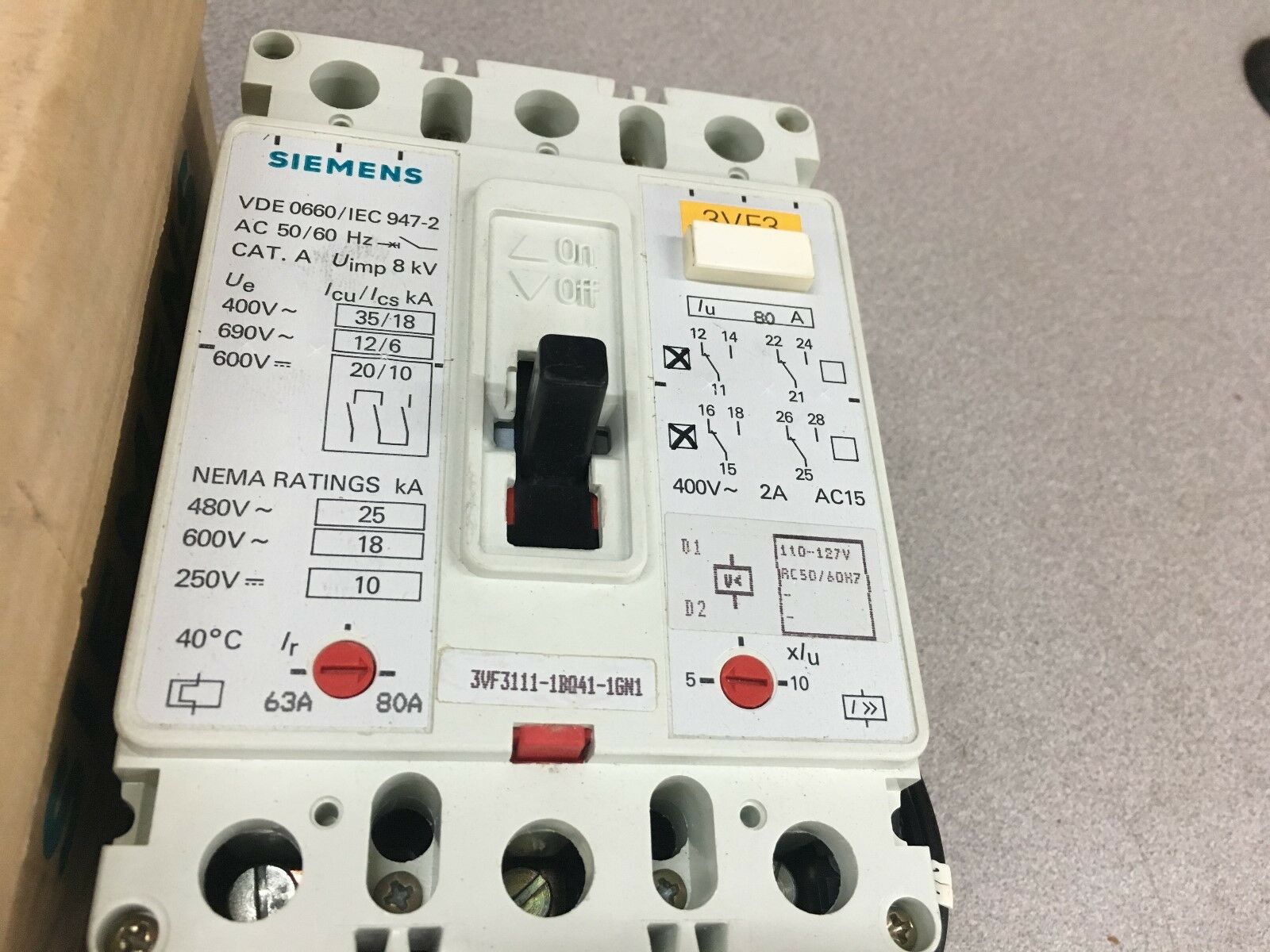 NEW IN BOX SIEMENS 80AMP CIRCUIT BREAKER 3VF3111-1BQ41-1GN1