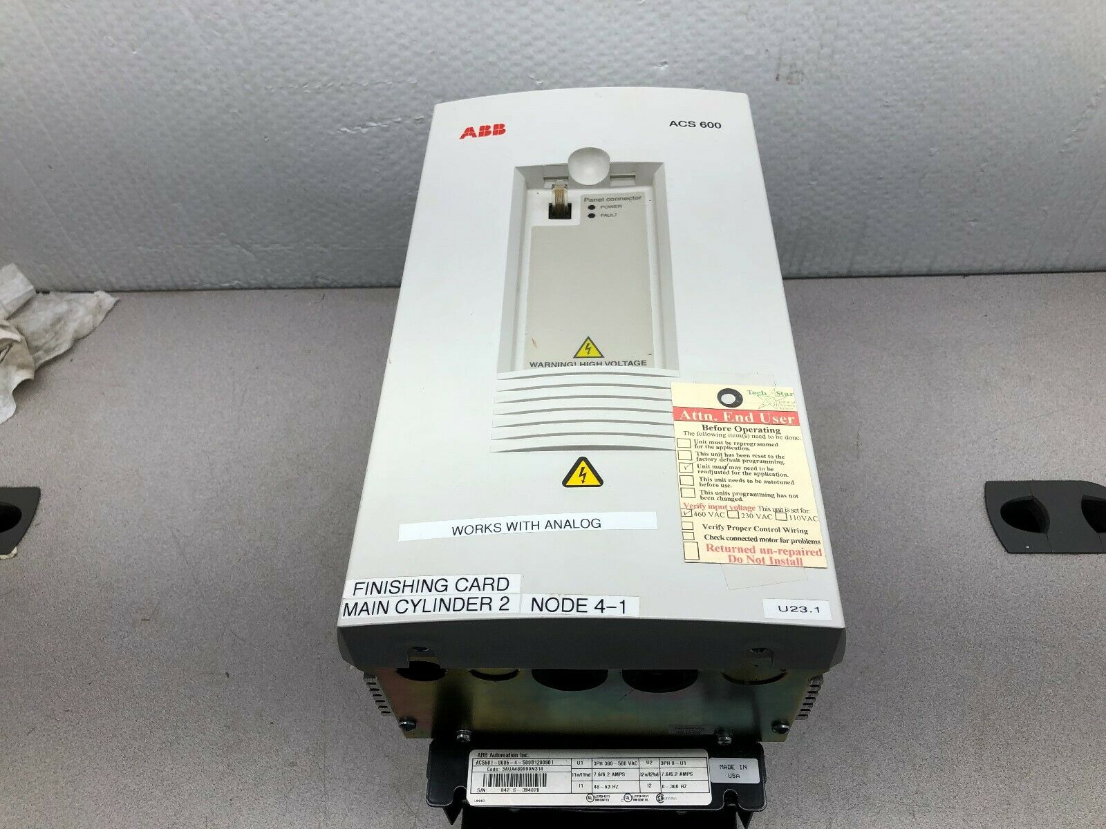 USED ABB ACS 600 7.5 HP 380-500 VAC 3 PH VARIABLE FREQUENCY DRIVE ACS601-0006-4-