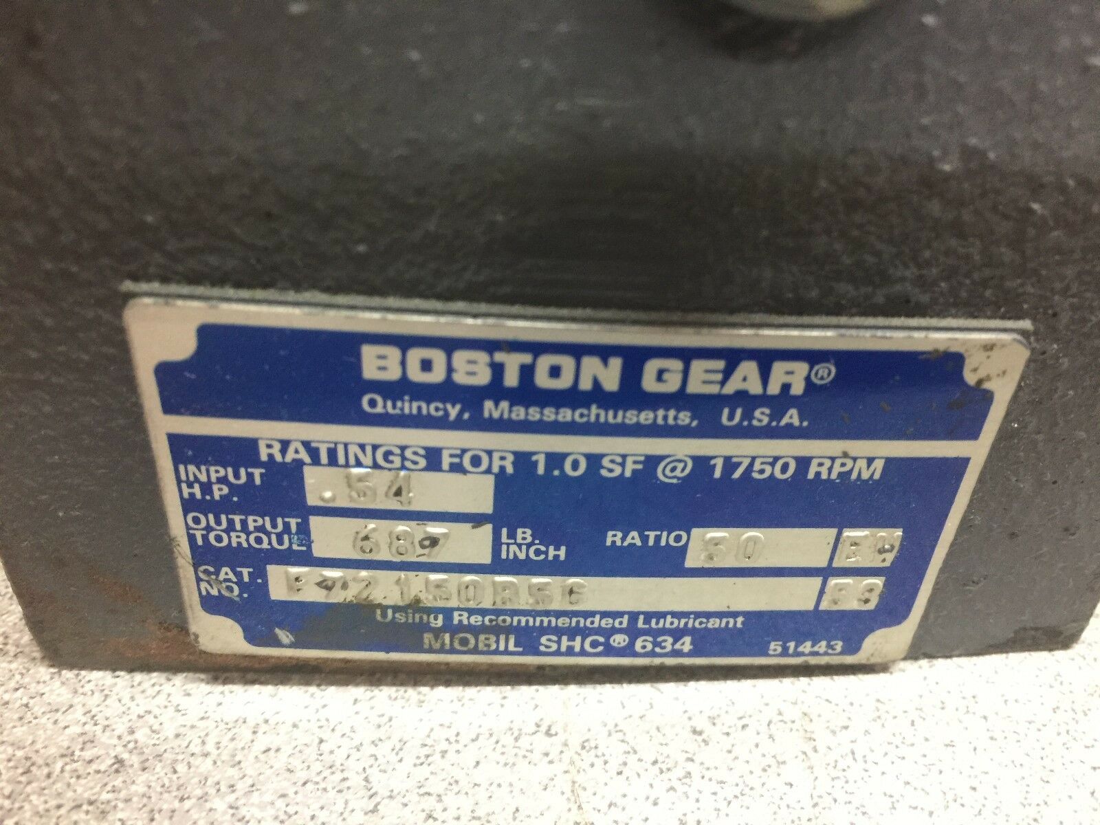 NEW NO BOX BOSTON 90 DEGREE C FACE GEAR REDUCER F721-50-B5-G