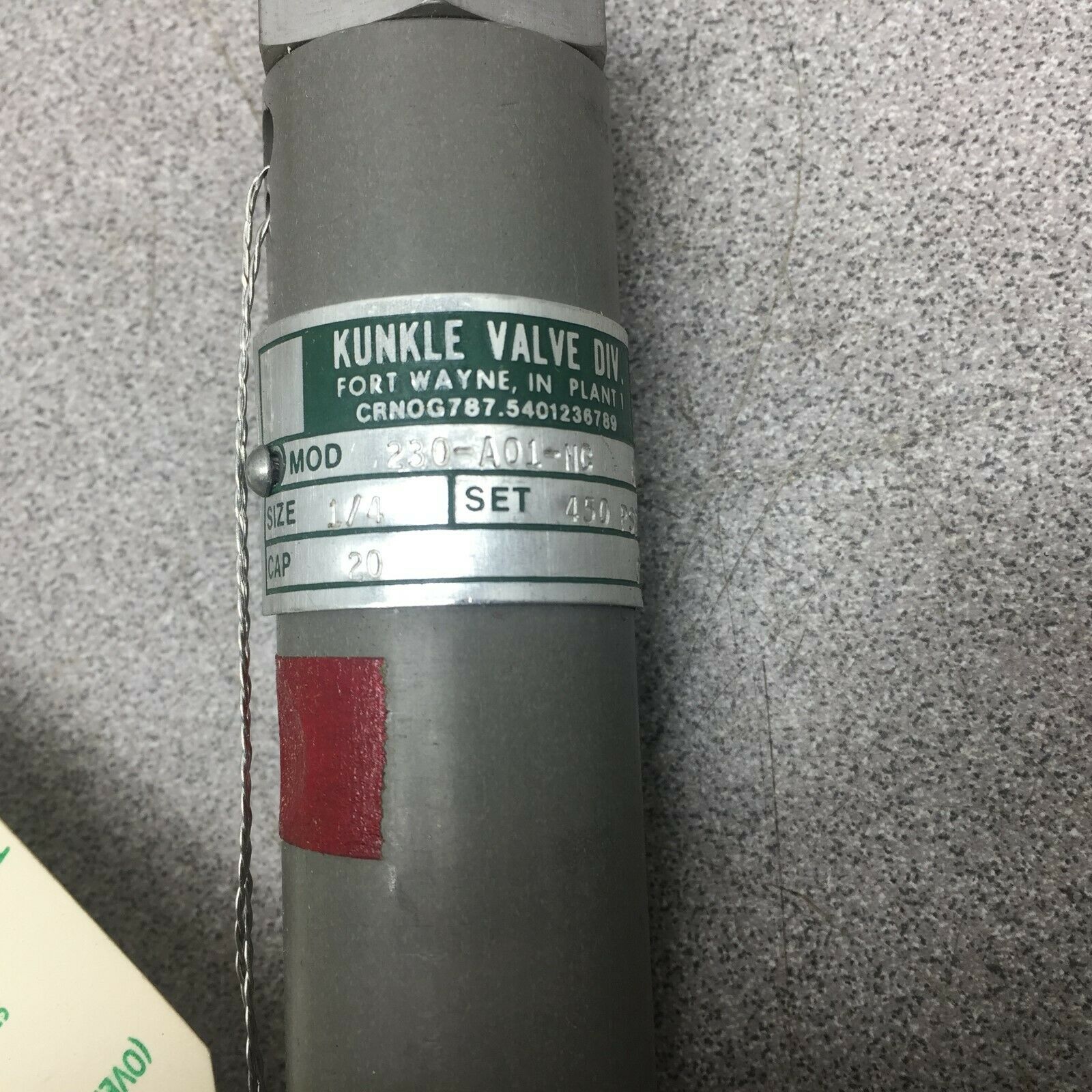 NEW IN BOX KUNKLE VALVE 1/4" 450 PSI SAFETY RELIEF VALVE 230-A01-NC