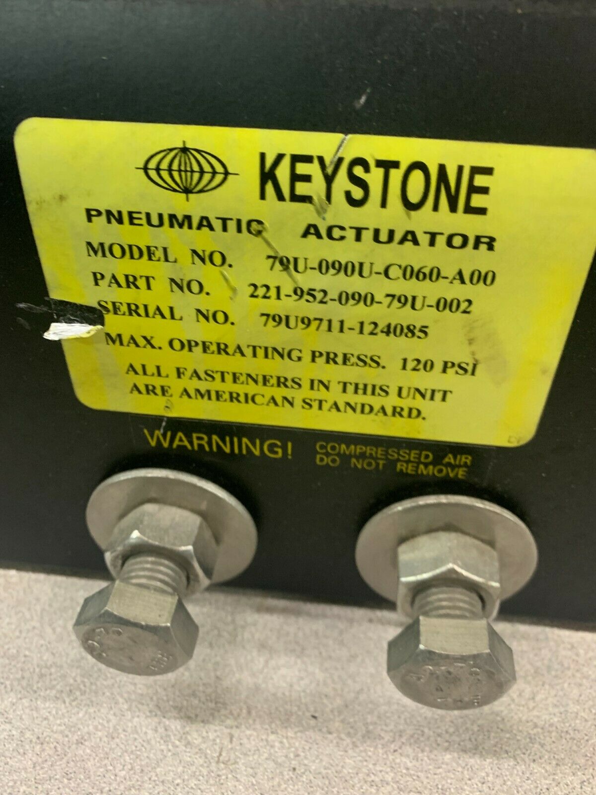 USED KEYSTONE 79U-090U-C060-A00 PNEUMATIC ACTUATOR 221-952-090-79U-002