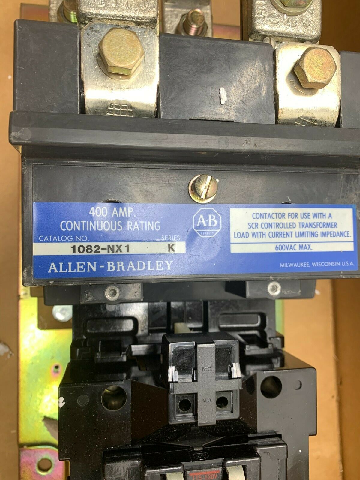 NEW IN BOX ALLEN-BRADLEY 400AMP 2 POLE CONTINUOUS RATING CONTACTOR 1082-NX1