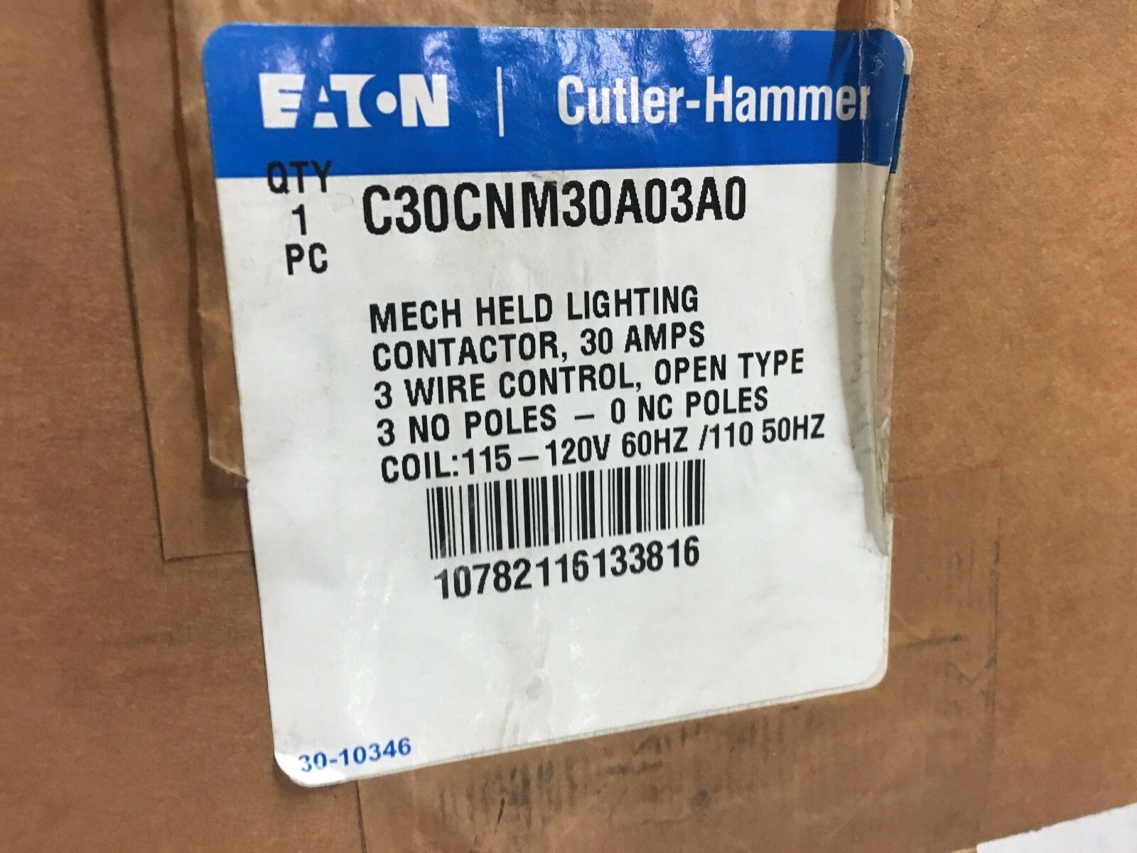 NEW CUTLER-HAMMER MECH HELD LIGHTING CONTACTOR C30CNM30A03A0 WITH C320PRP2