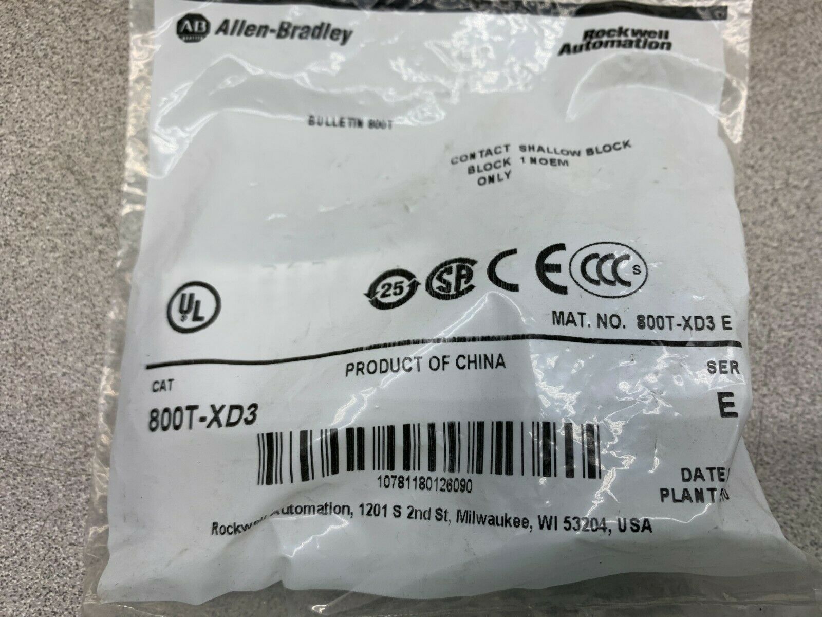 NEW IN BAG ALLEN BRADLEY CONTACT BLOCK 800T-XD3 SERIES E