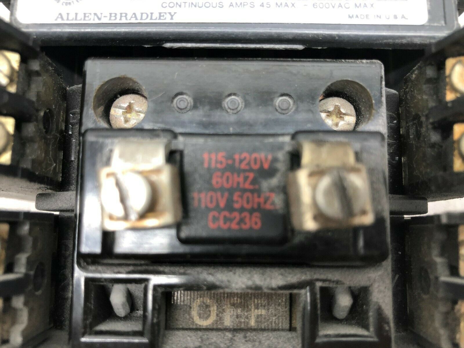 USED ALLEN BRADLEY SIZE 2 45 AMPS 3 PH 120 VAC COIL CONTACTOR 500-C0A930