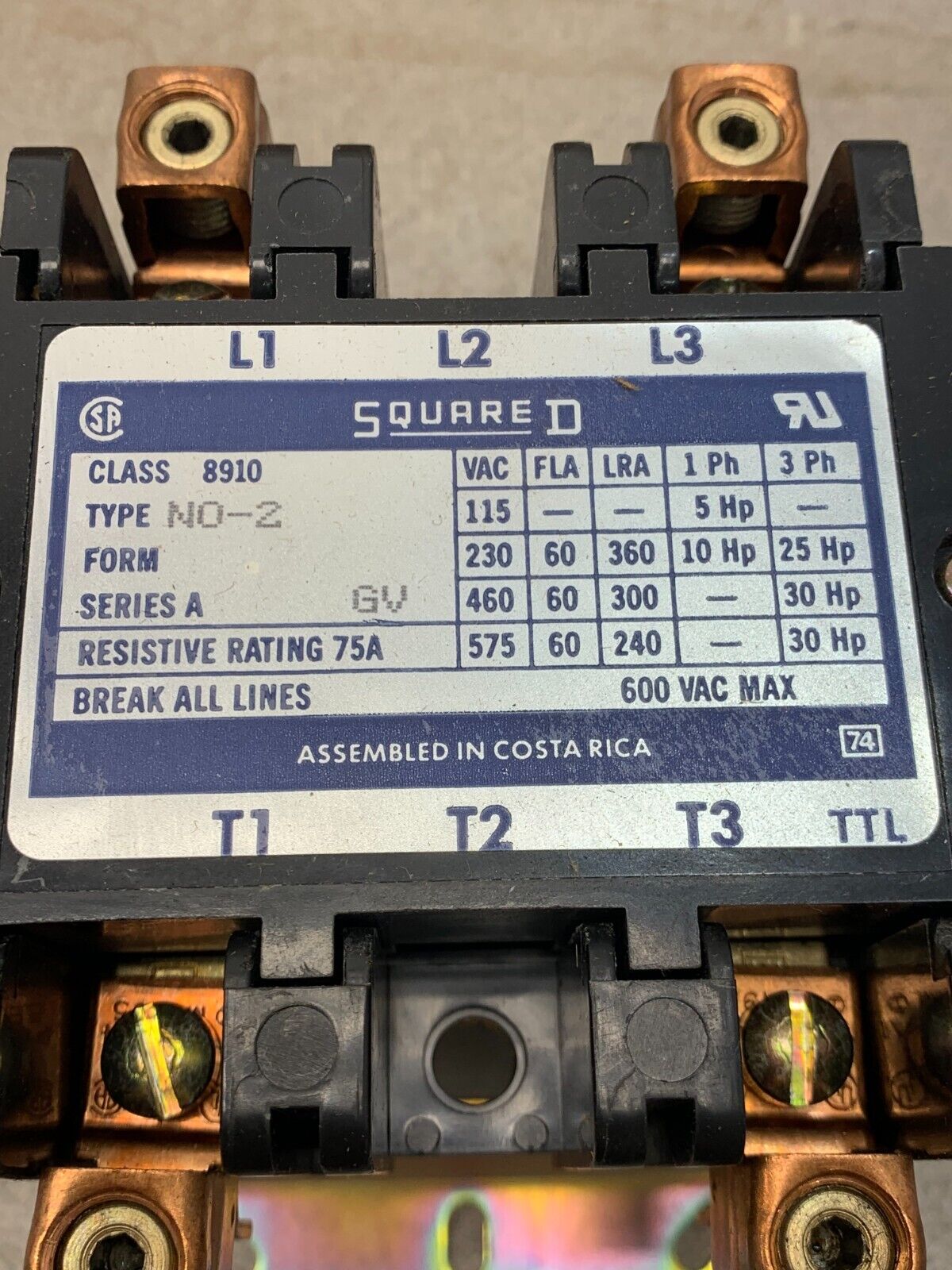 NEW IN BOX SQUARE D 110/120V. 2 POLE DEFINITE PURPOSE CONTACTOR 8910 NO-2