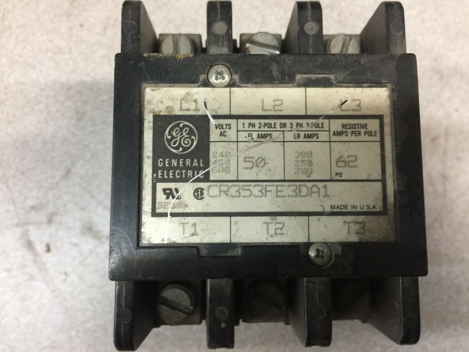 USED GE 3POLE 120VAC 50AMP CONTACTOR CR353FE3DA1