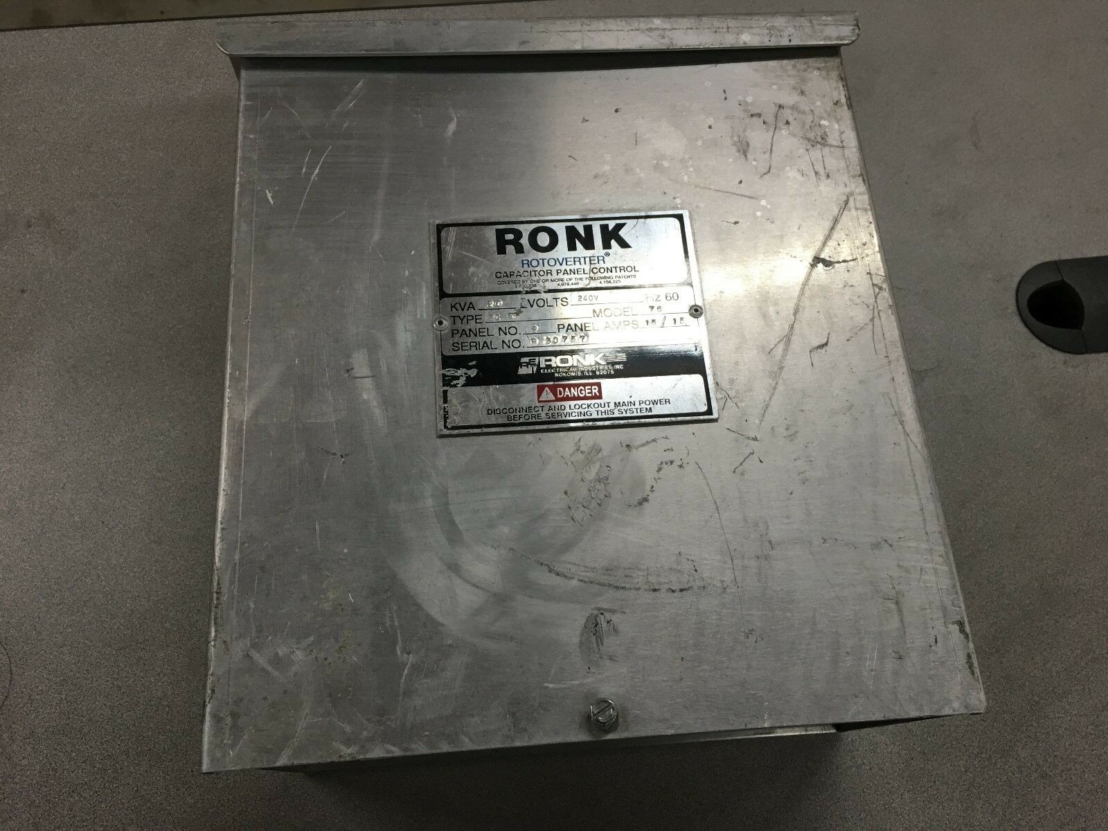 USED RONK 20 KVA ROTOVERTER 240V CAPAITOR PANEL CONTROL TYPE 2C SP MODEL 76