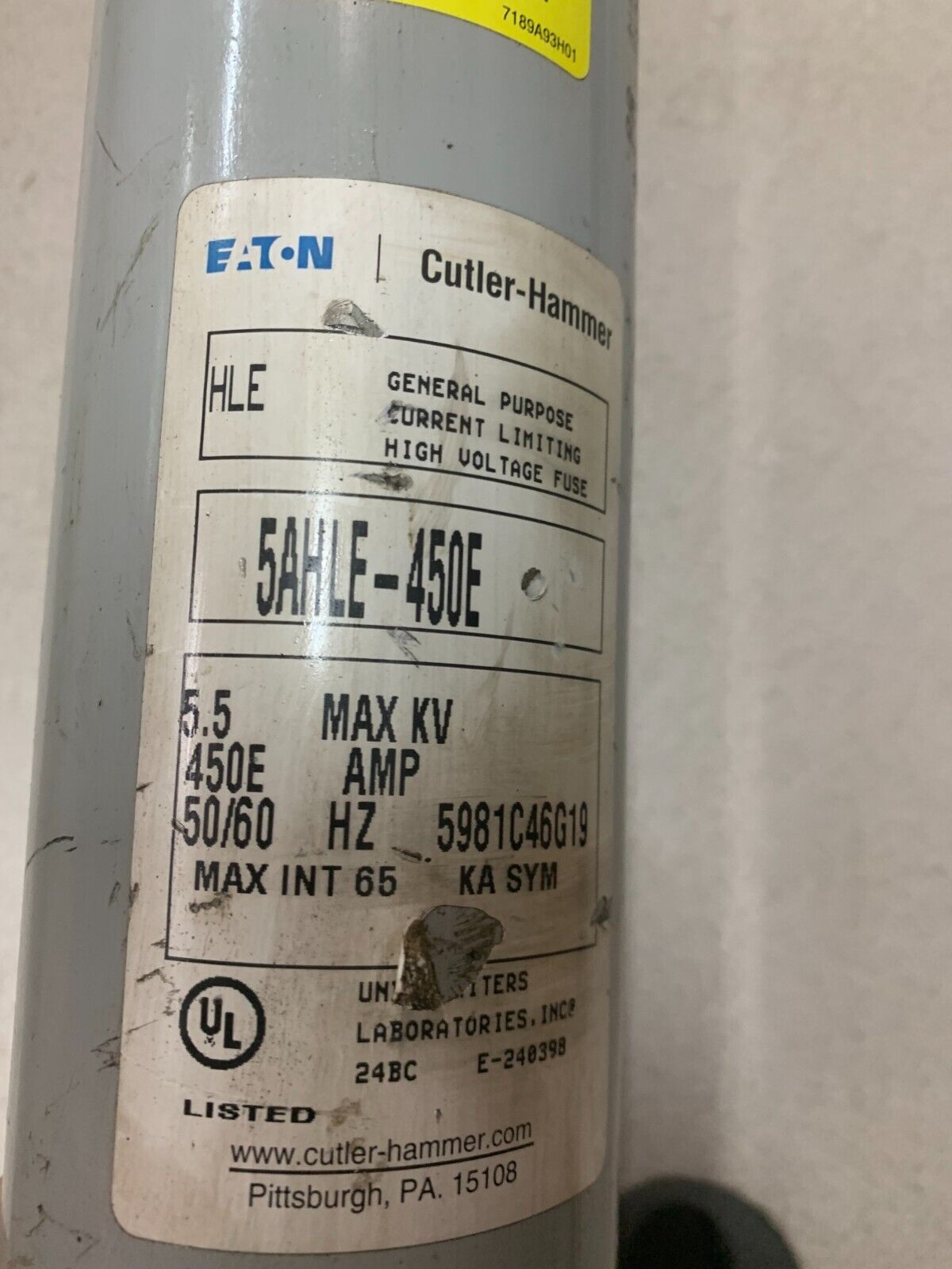 USED EATON CUTLER-HAMMER 450EAMP CURRENT LIMITING FUSE 5AHLE-450E