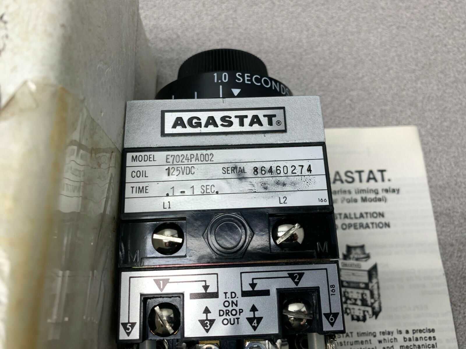 NEW AGASTAT 125VDC. TIMER .1-1 SEC. TIMING RELAY E7024PA002