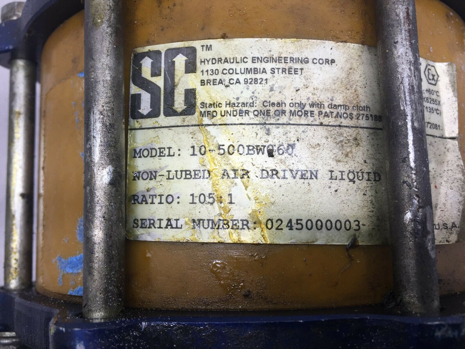 USED SC AIR DRIVEN 105:1 LIQUID PUMP 10-500BW060