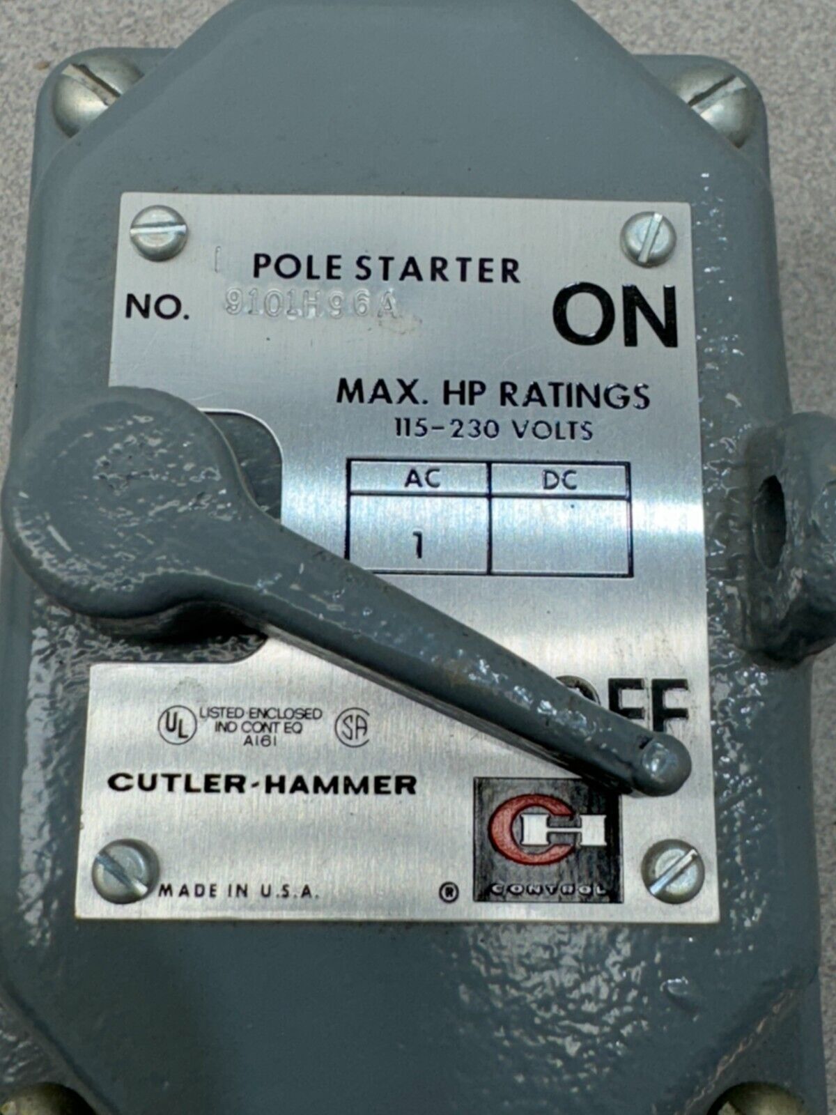 NEW NO BOX CUTLER-HAMMER 1 POLE MANUAL STARTER 9101H96A