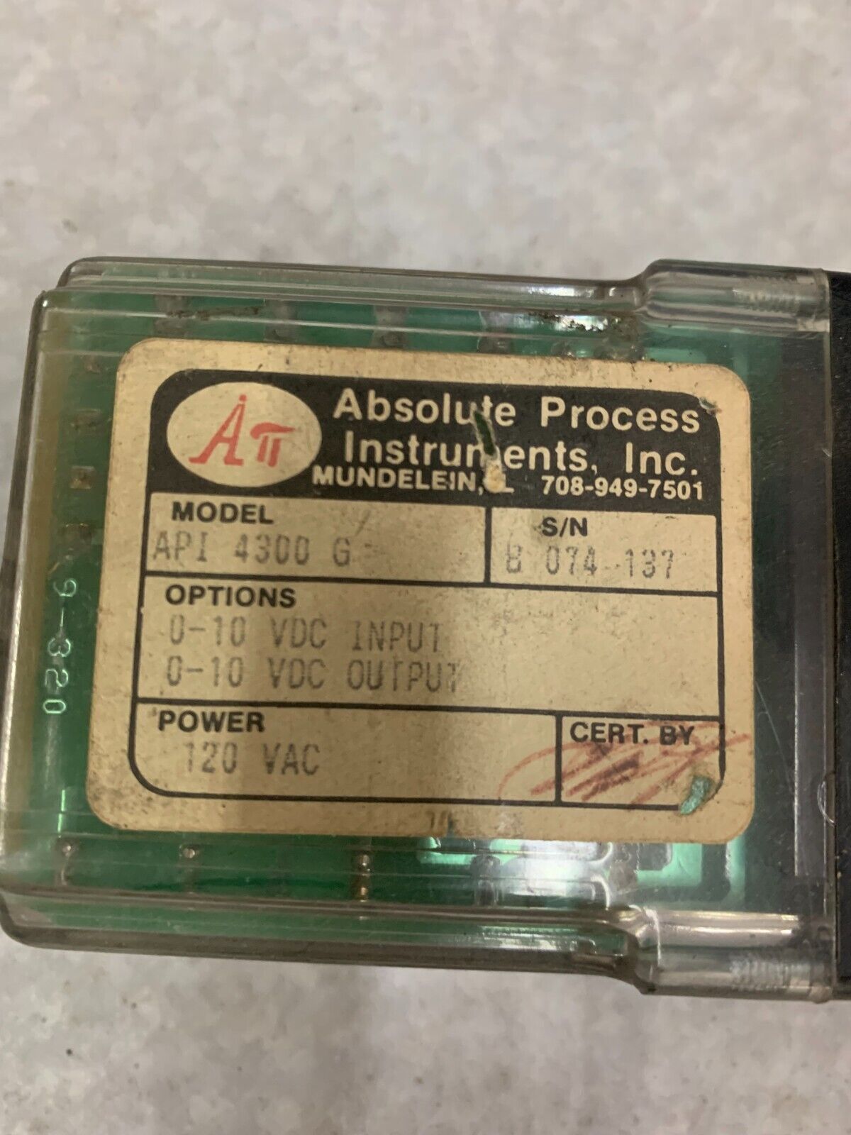 USED ABSOLUTE PROCESS INSTRUMENTS RELAY API 4300 G