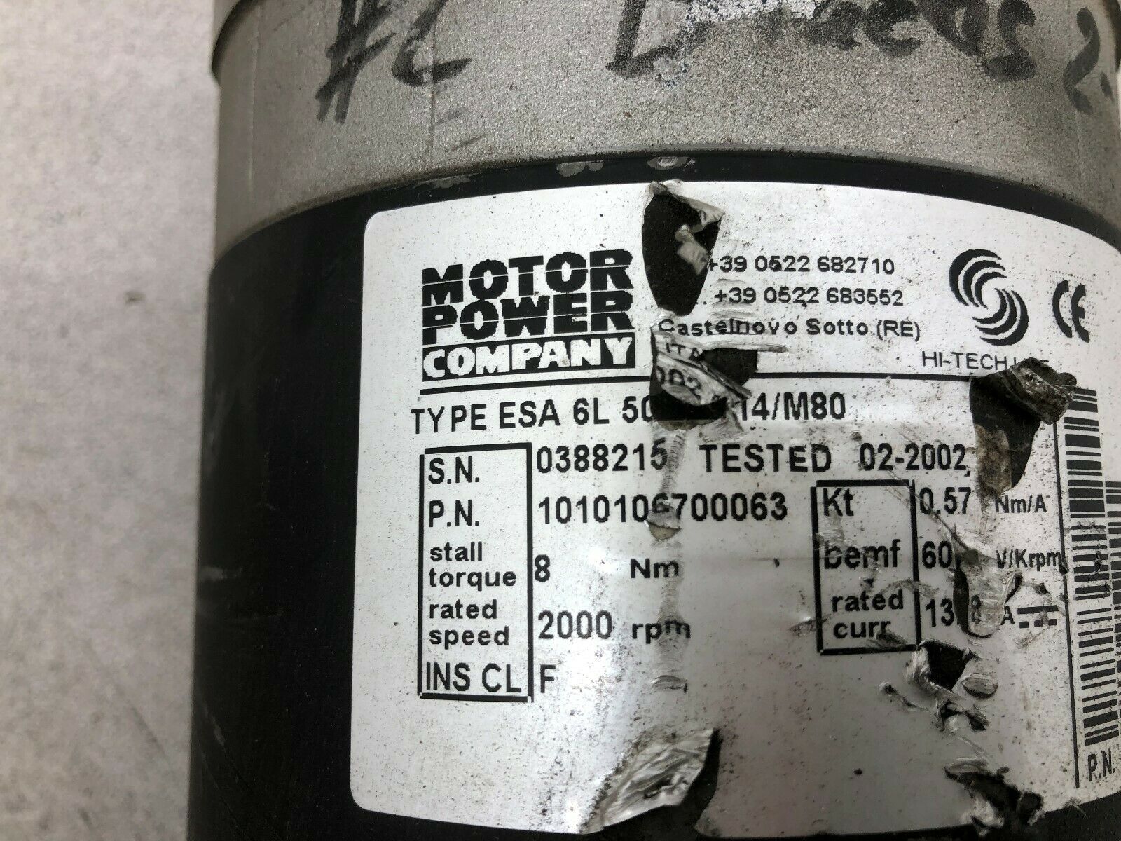 USED MOTOR POWER 2000 RPM 8 NM DC SERVO MOTOR ESA 6L5002 14/M80