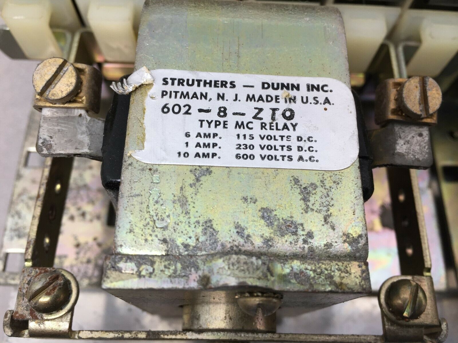 USED STRUTHERS AND DUNN TYPE MC RELAY 24VDC COIL (4 RELAYS ON A BRACKET) 602-8-Z