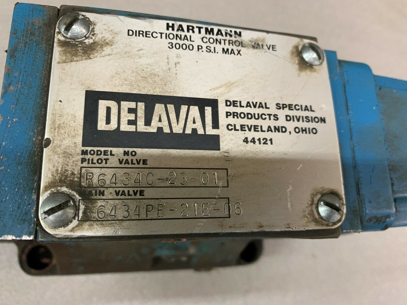 NEW NO BOX HARTMANN R6434C-23-01 HYDRAULIC VALVE DELAVAL R6434PE-21E-06