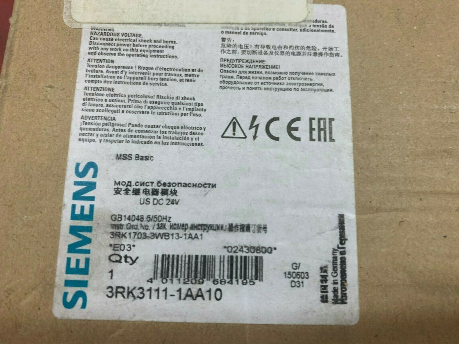 NEW IN BOX SIEMENS SAFETY MODULE 3RK3111-1AA10