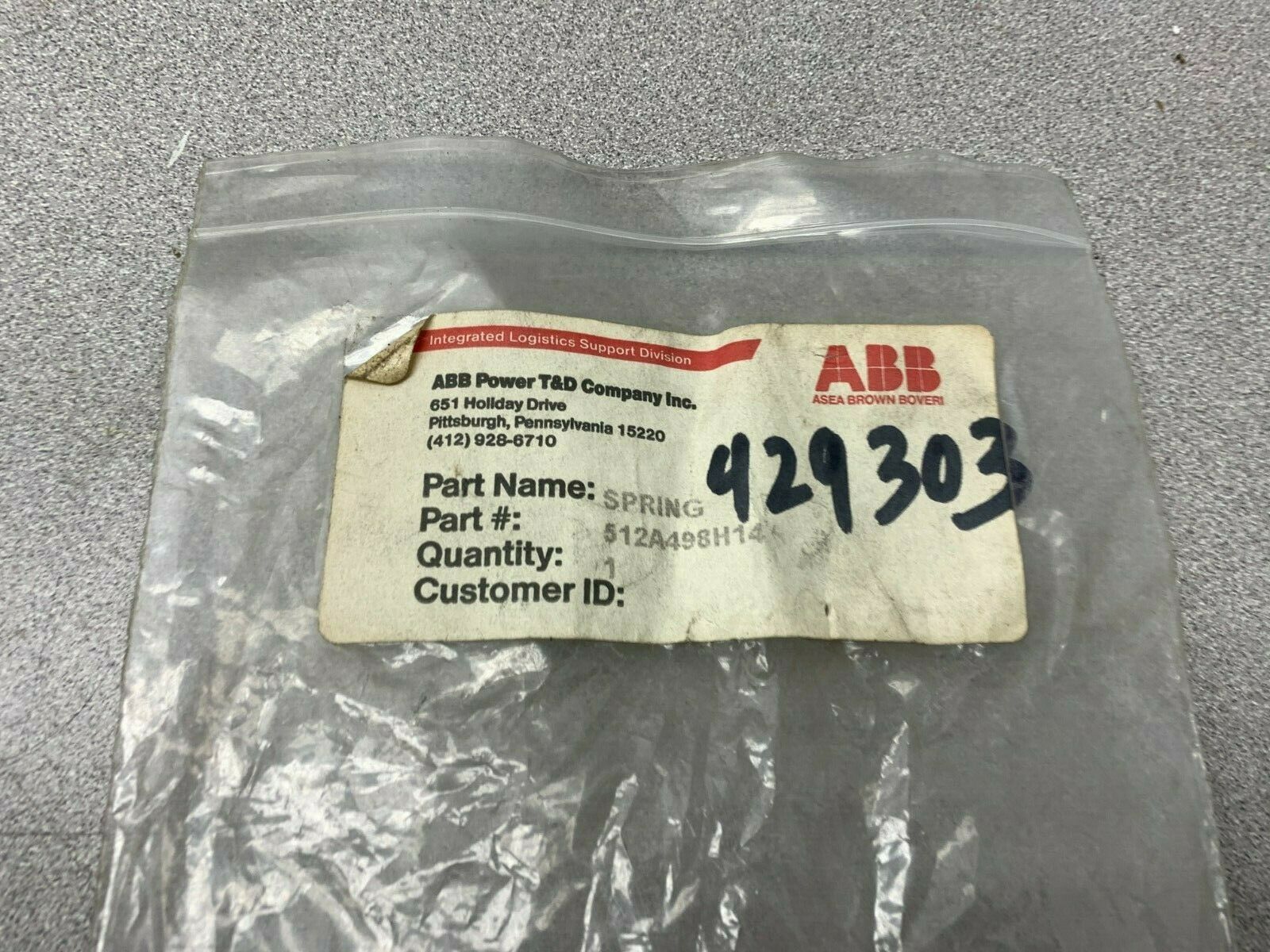 LOT OF 2 NEW NO BOX ABB SPRING 512A498H14