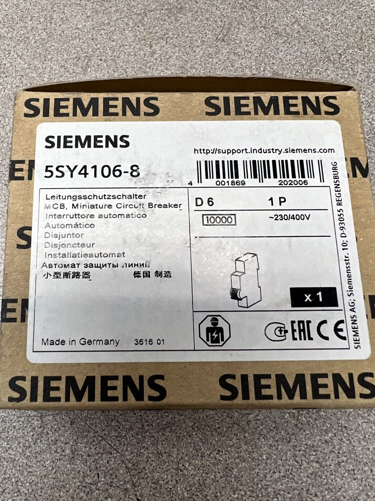 NEW IN BOX SIEMENS CIRCUIT BREAKER 5SY4106-8