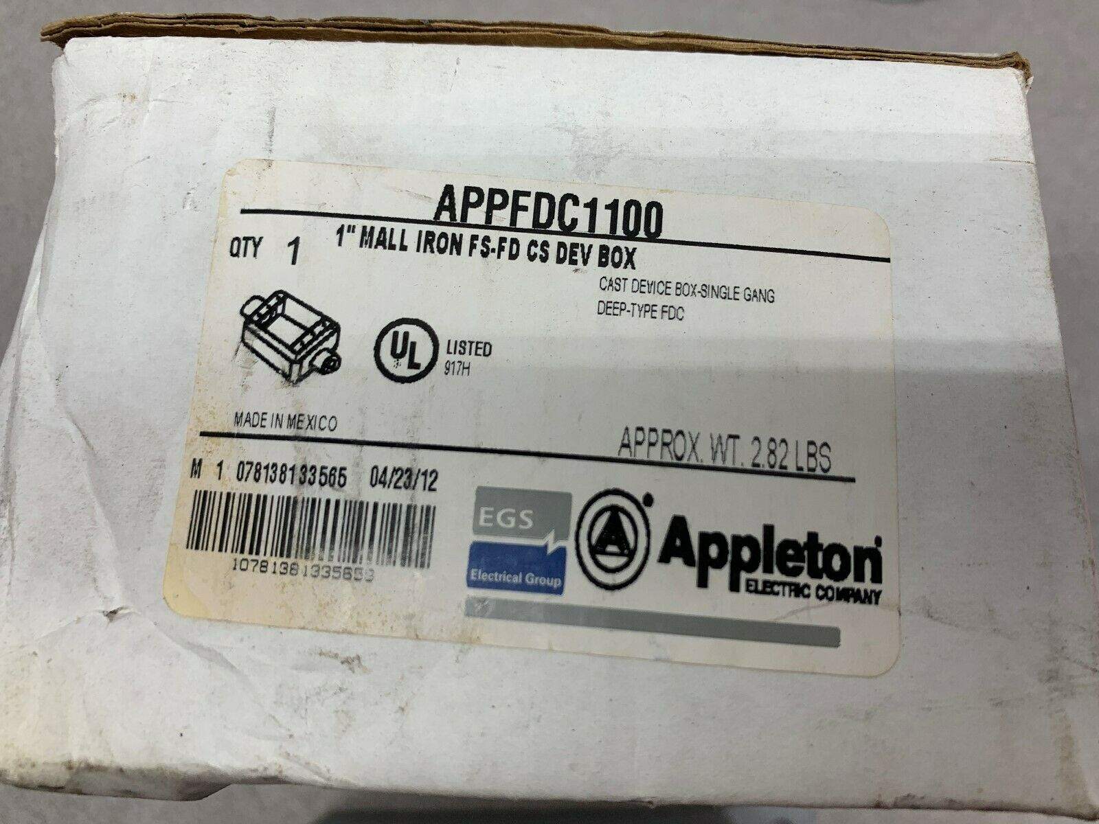 NEW IN BOX APPLETON CAST DEVICE BOX-SINGLE GANG APPFDC1100