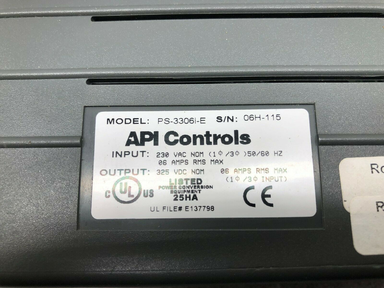 USED API CONTROLS 230VAC 6AMPS INPUT 325VDC OUTPUT INTELLIGENT BRUSHLESS SERVO D