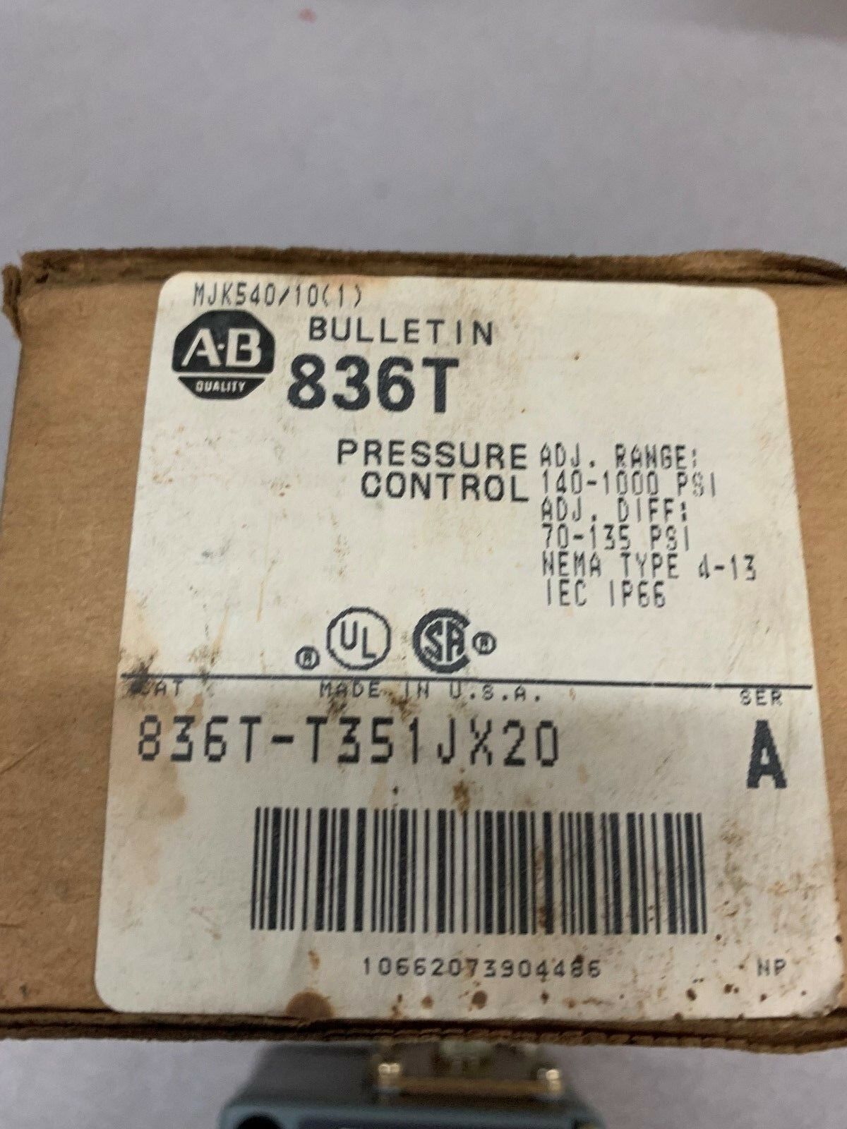 NEW IN BOX ALLEN BRADLEY PRESSURE CONTROL 836T-T351JX20 SERIES A