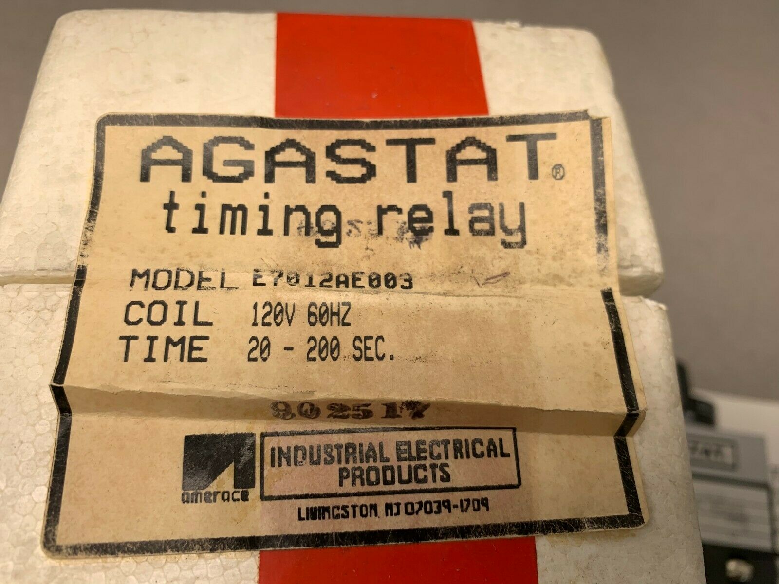 NEW AGASTAT 120V. TIMER 20-200 SEC. TIMING RELAY E7012AE003