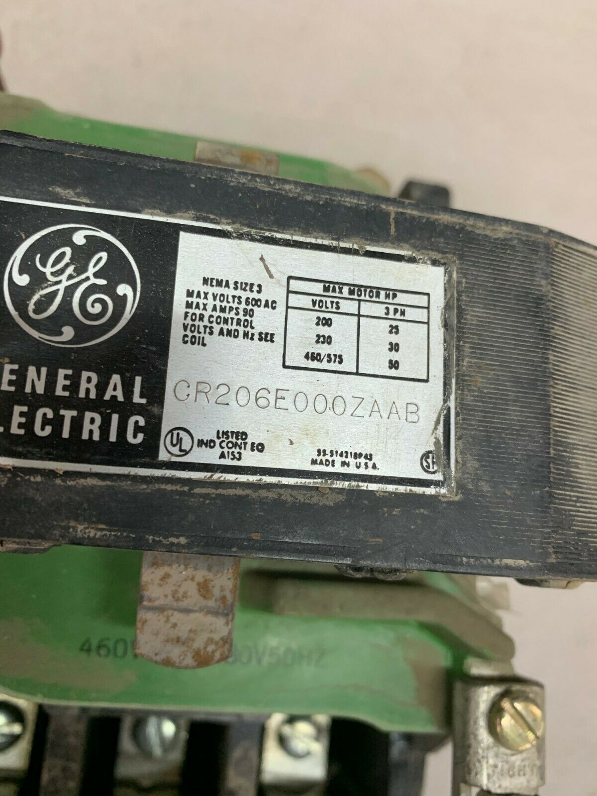 USED GENERAL ELECTRIC SIZE 3 STARTER WITH 380-460V. COIL STARTER CR206E000ZAAB