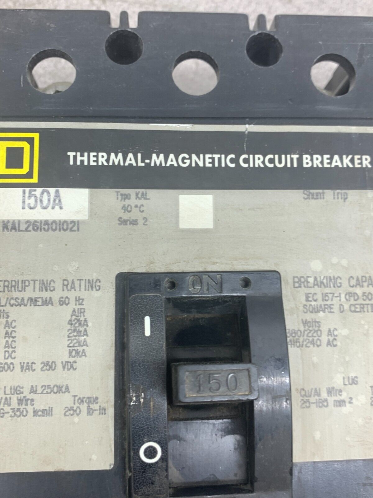 USED SQUARE D 150AMP 2 POLE CIRCUIT BREAKER KAL261501021