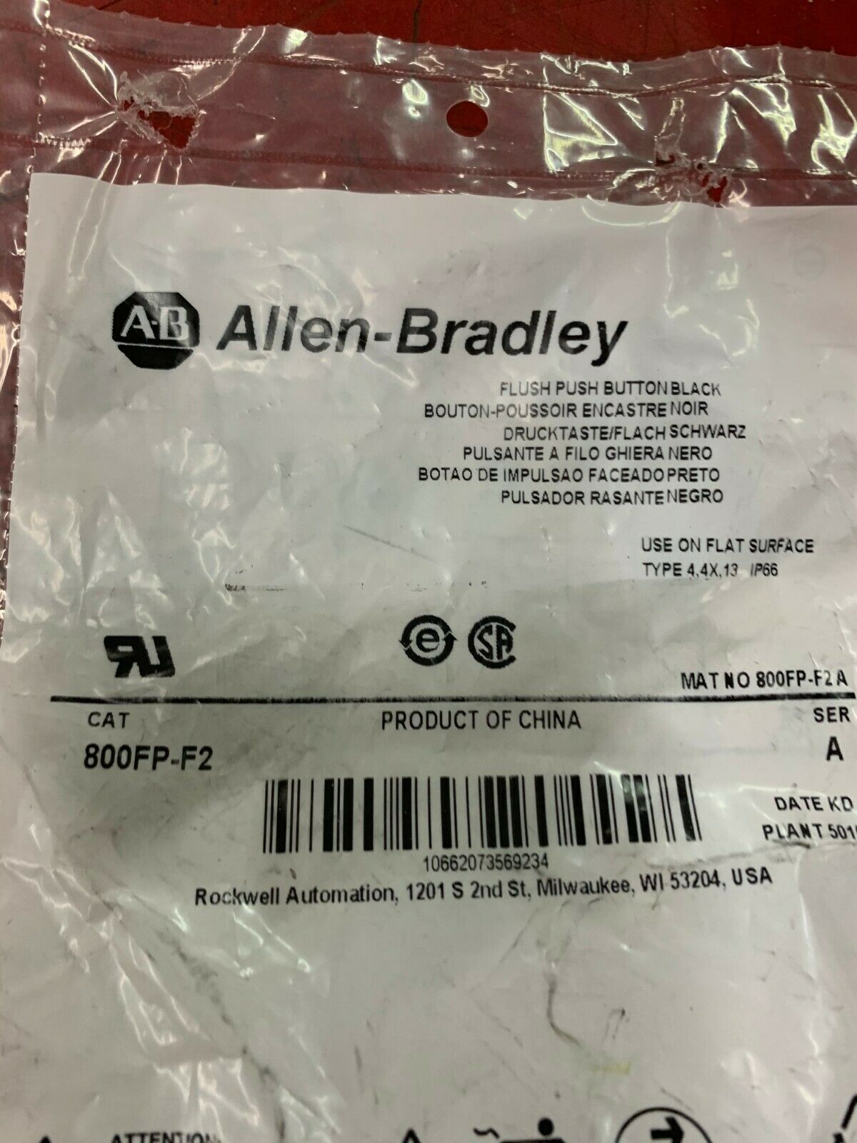 NEW IN BAG ALLEN BRADLEY BLACK PUSH BUTTON 800FP-F2 SERIES A