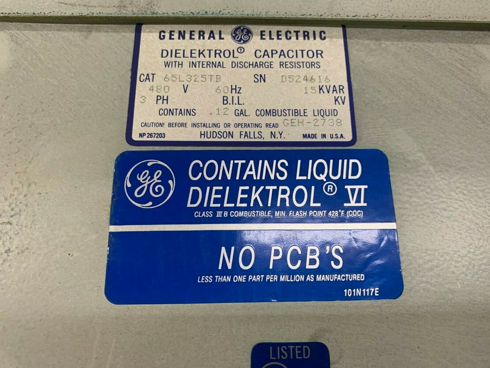 USED GENERAL ELECTRIC DIELEKTROL CAPACITOR 65L325TB