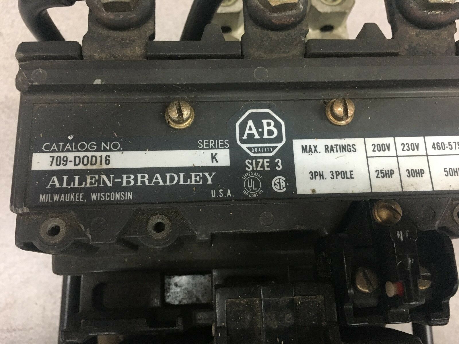 USED ALLEN-BRADLEY SIZE 3 STARTER 709-DOD16 SERIES K