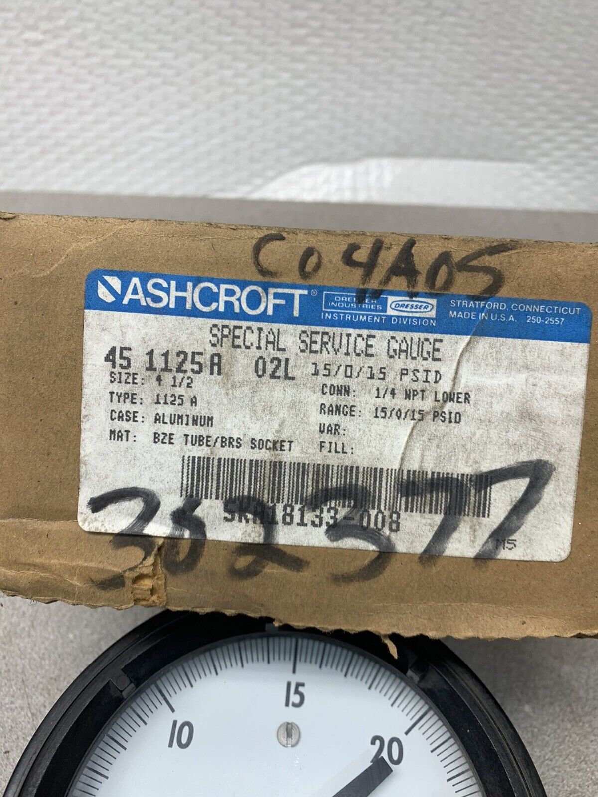 NEW IN BOX ASHCROFT 0-30PSI 4-1/2" SPECIAL SERVICE GAUGE 45 1125A 02L