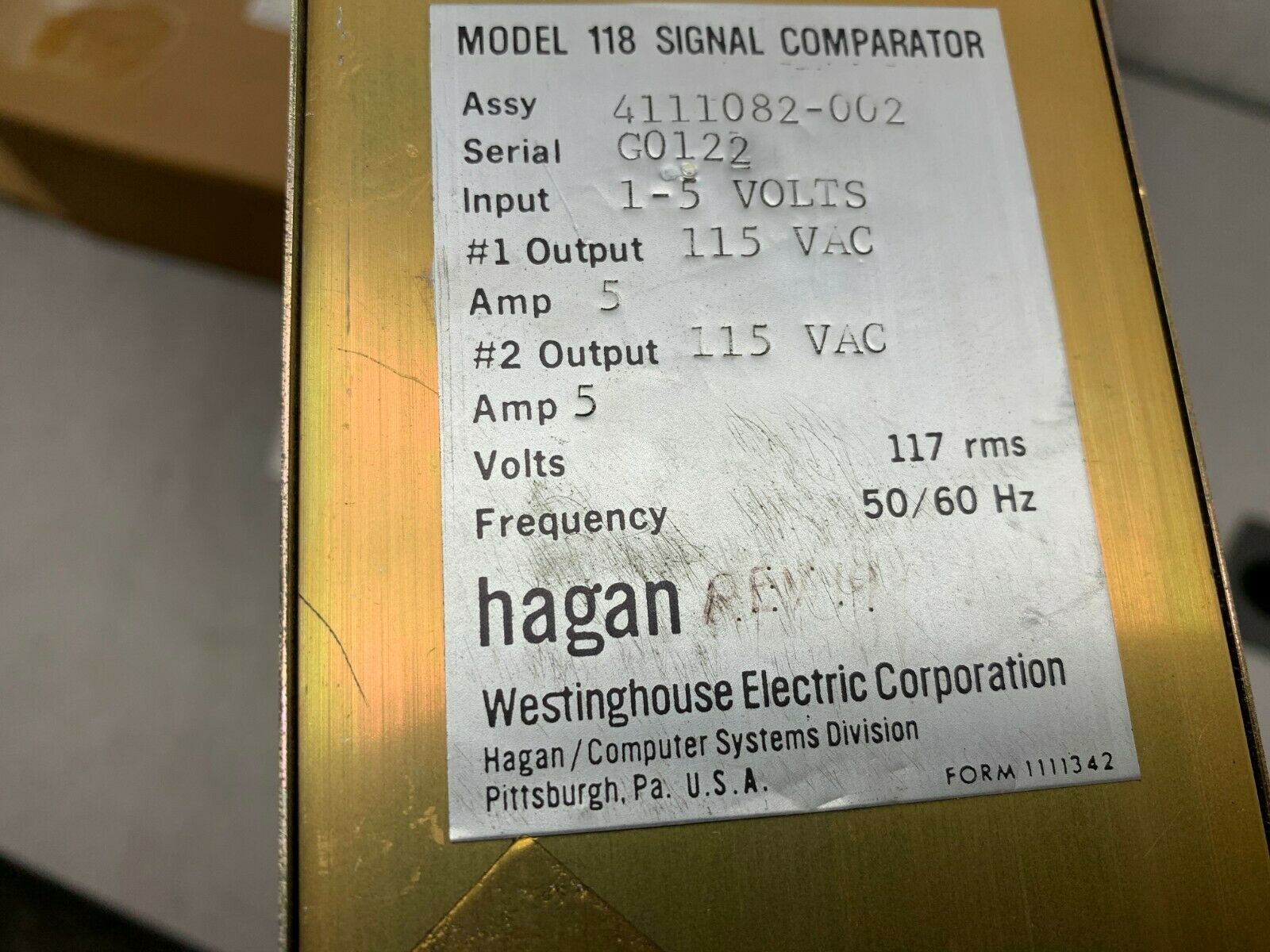 USED WESTINGHOUSE HAGAN MODEL 118 SIGNAL COMPARATOR 4111082-002