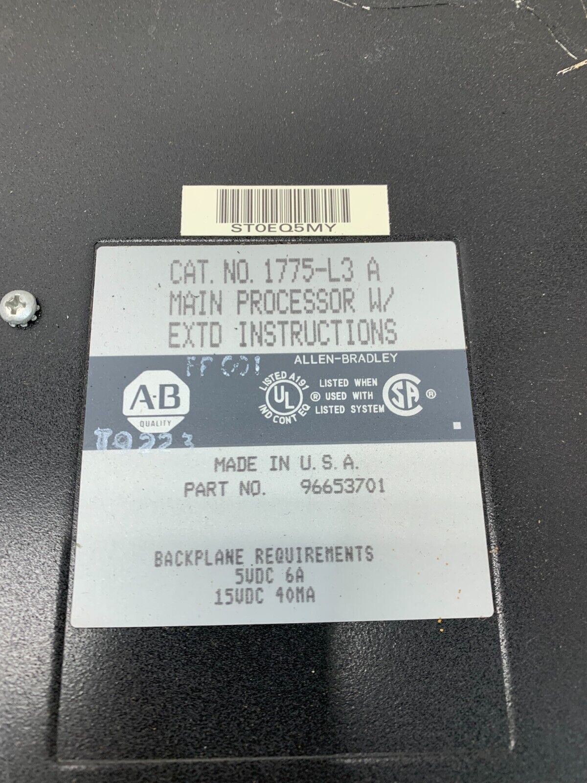 USED ALLEN-BRADLEY PLC MAIN PROCESSOR 1775-L3 SERIES A