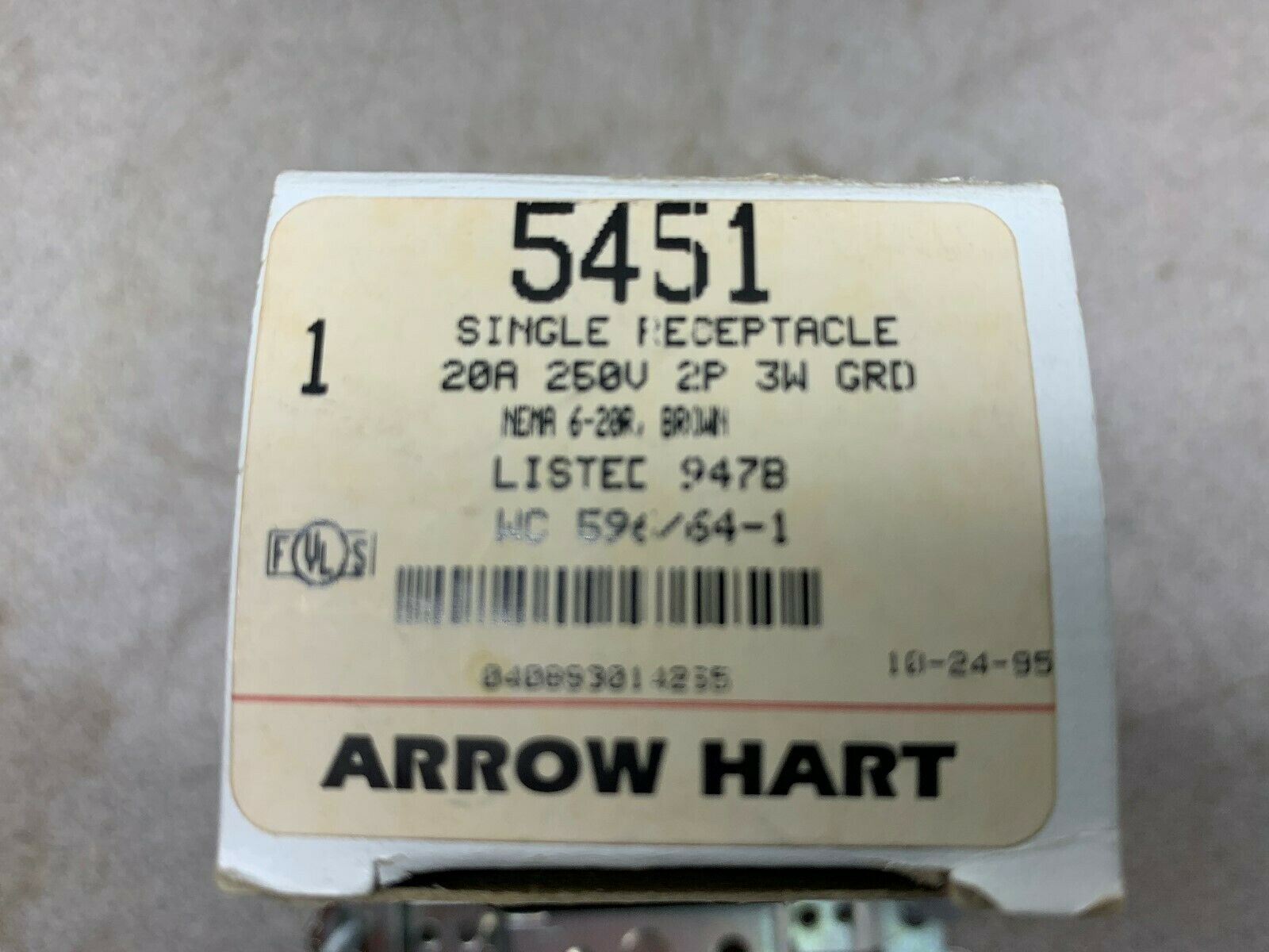 LOT OF 4 NEW IN BOX ARROW HART RECEPTACLE 5451