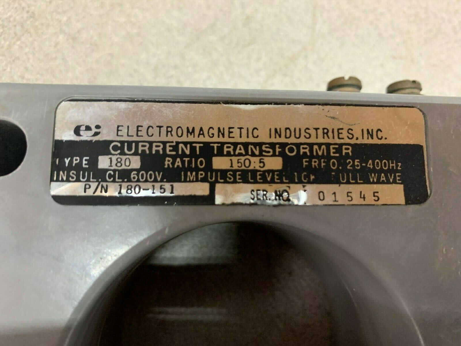 NEW NO BOX ELECTROMAGNETIC INDUSTRIES CURRENT TRANSFORMER 180-151