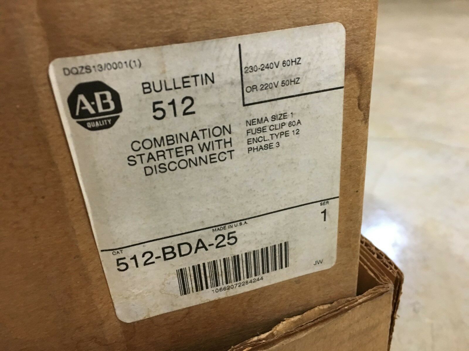 NEW IN BOX ALLEN-BRADLEY SIZE 1 COMBINATION STARTER 512-BDA-25 SERIES 1