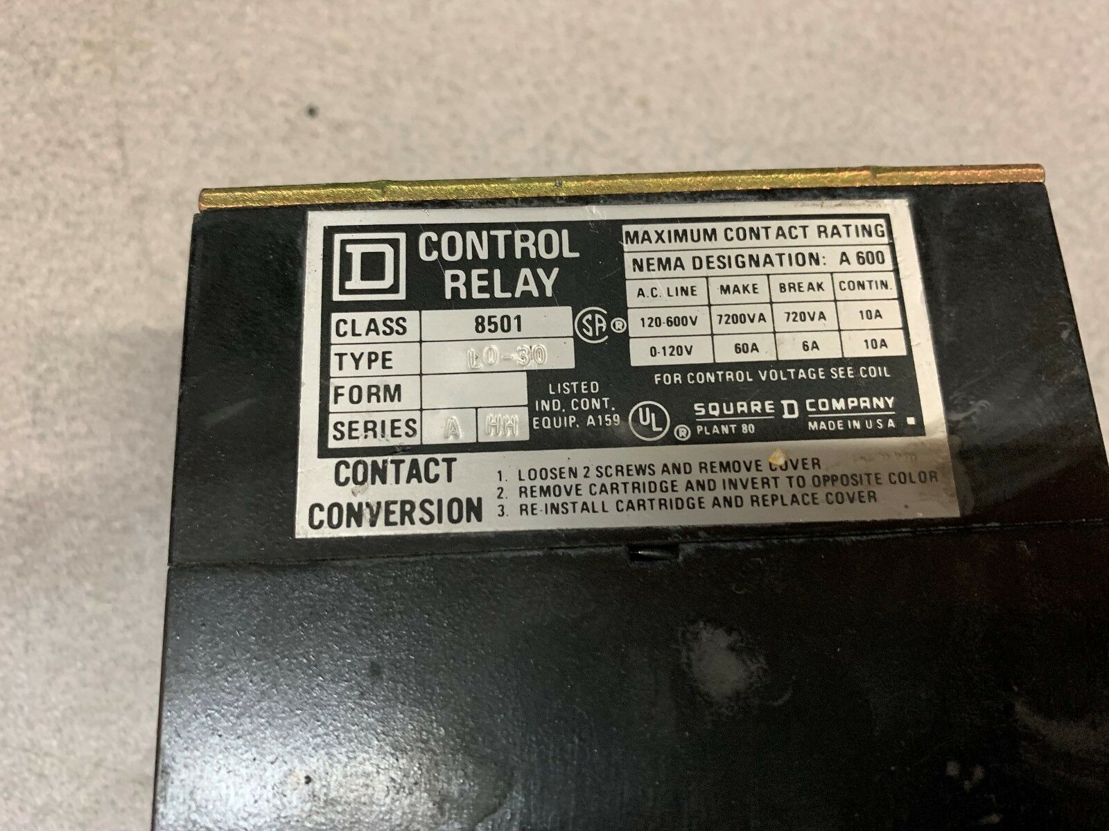 USED SQUARE D RELAY 8501L0-30 SERIES A