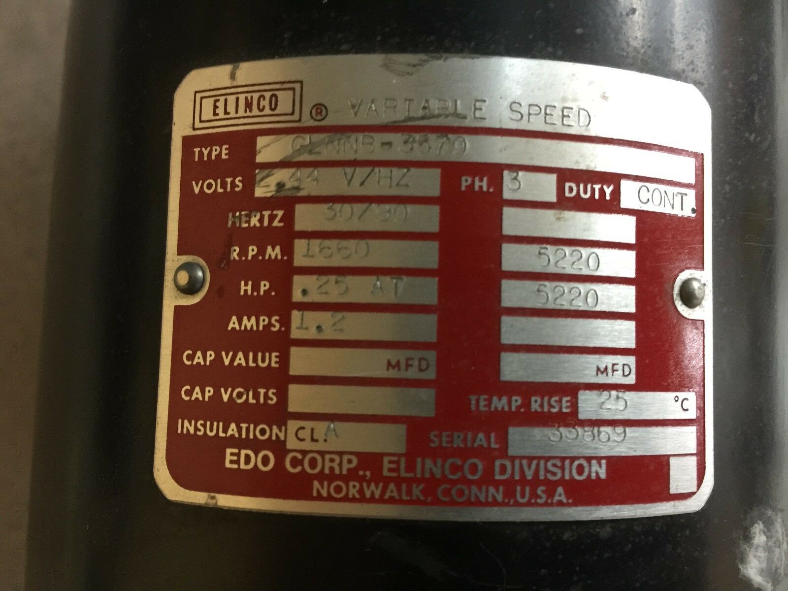 USED ELINCO VARIABLE SPEED GLNNB-3570