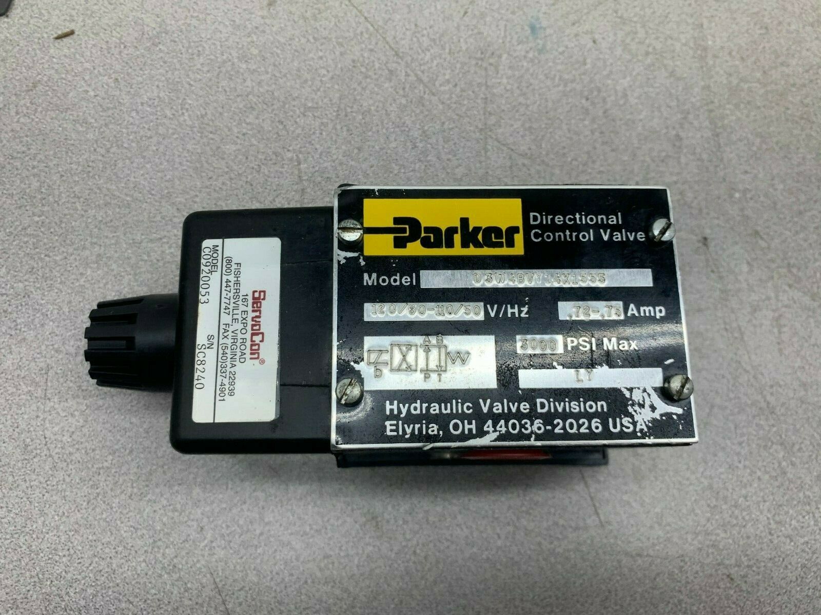 NEW NO BOX PARKER HYDRAULIC CONTROL VALVE D3W4BVY14X1555