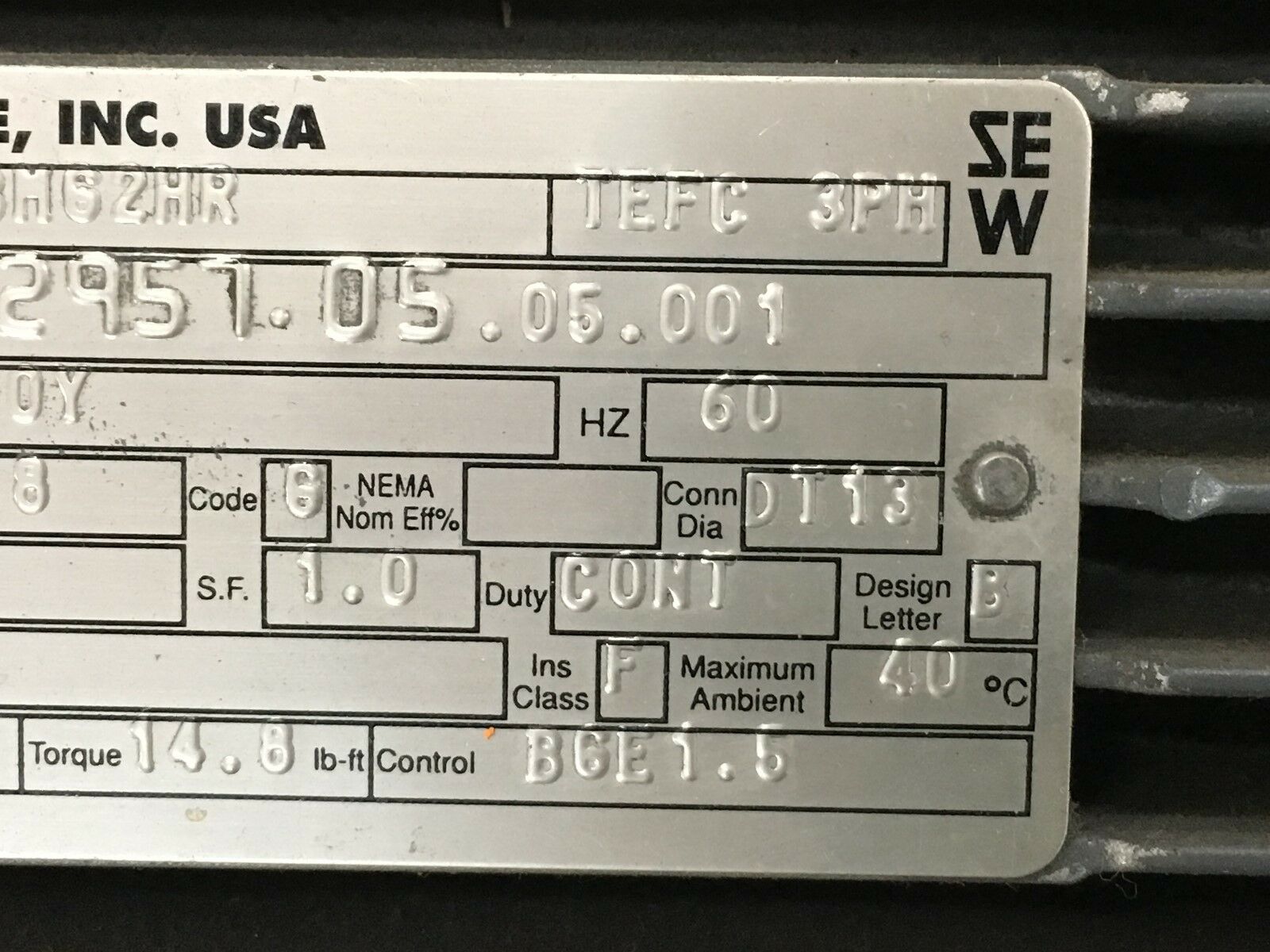 REBUILT SEW-EURODRIVE GEARMOTOR DFT90S4BM62HR SPEED KF47DT90S4BMS2HR