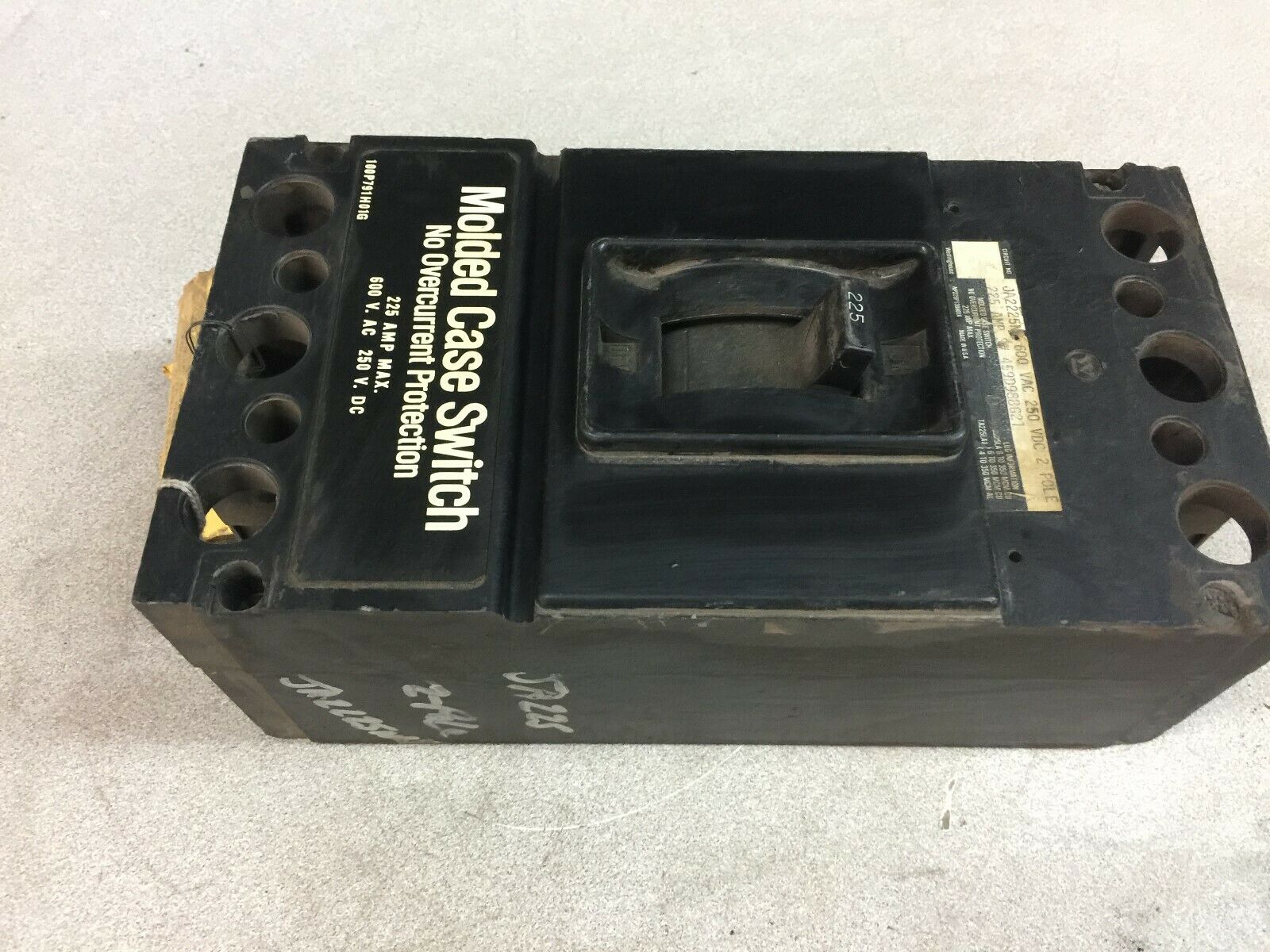 USED WESTINGHOUSE 225AMP 2POLE 600VAC 250VDC BREAKER JA2225NW