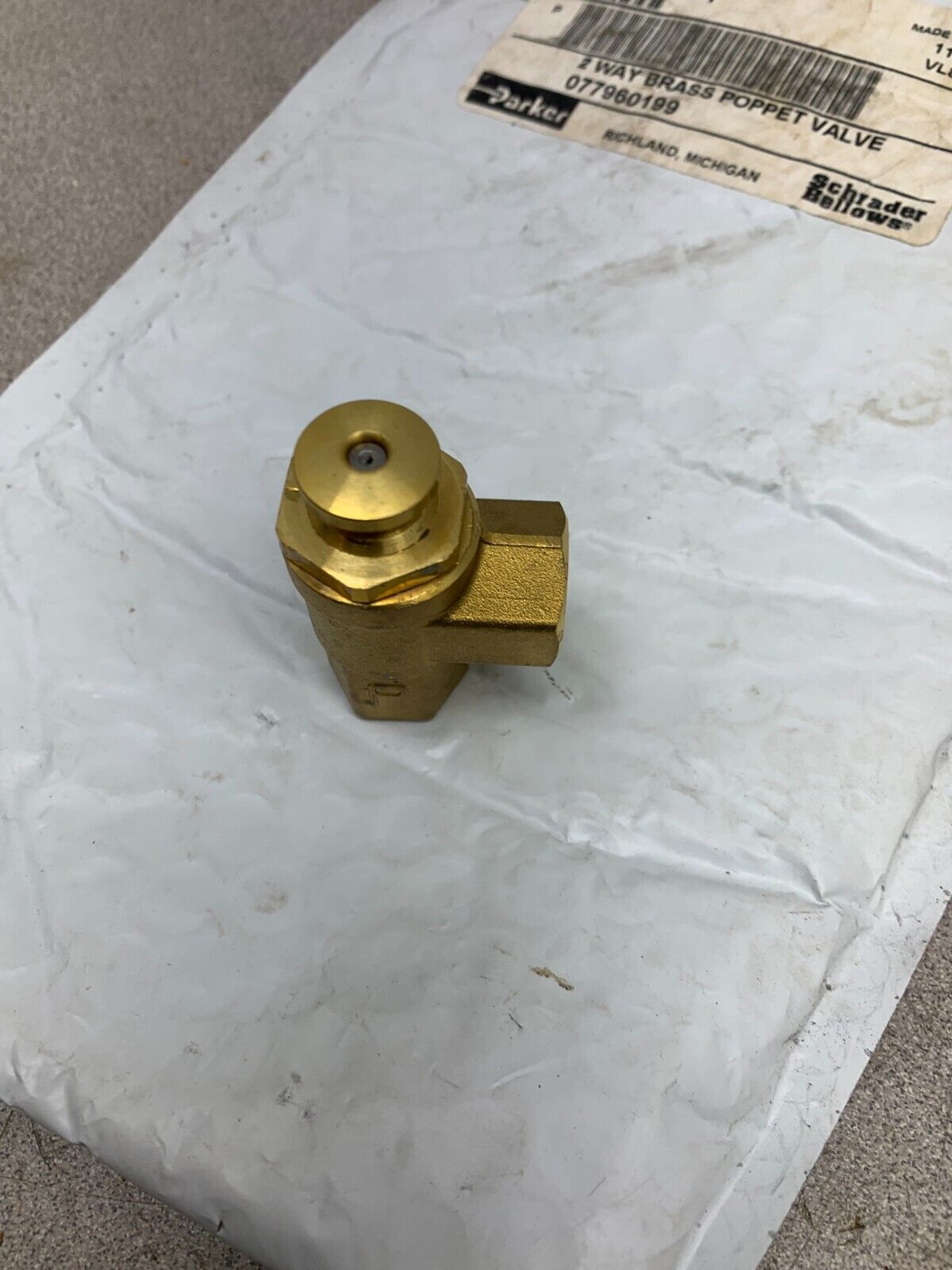 NEW IN PACKAGE PARKER 1/4" 2-WAY BRASS POPPET VALVE 077960199