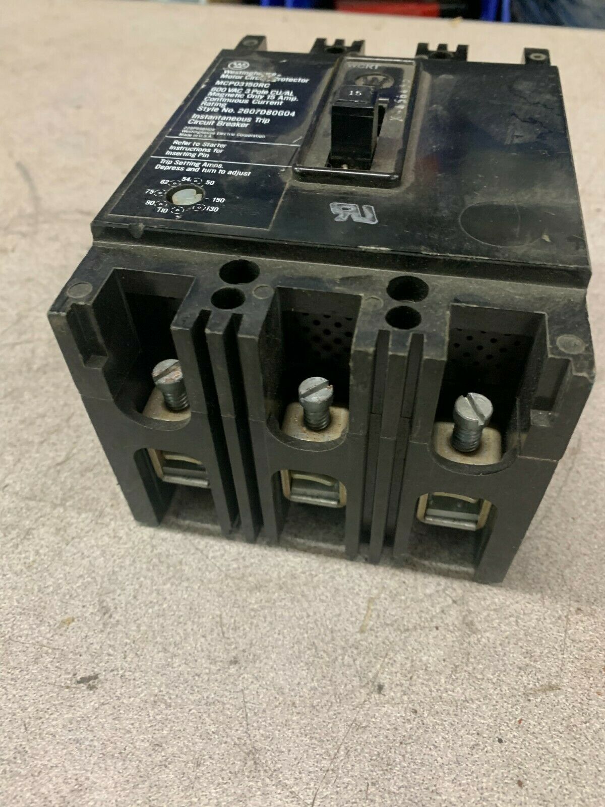 USED WESTINGHOUSE 3 POLE 15AMP CIRCUIT BREAKER MCP03150RC